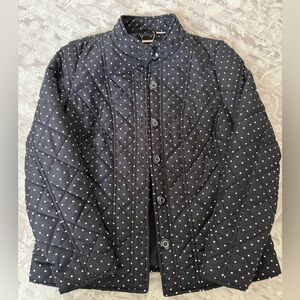 Chico's Black Quilted Puffer Jacket with White Dots